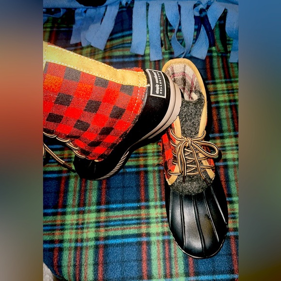 Simply southern style plaid red and black with light brown stripes winter boots - Picture 6 of 7